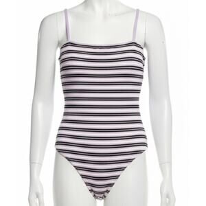 HM Bodysuit Top Women Size M Purple Striped Y2K Retro Colorful Everyday Preppy